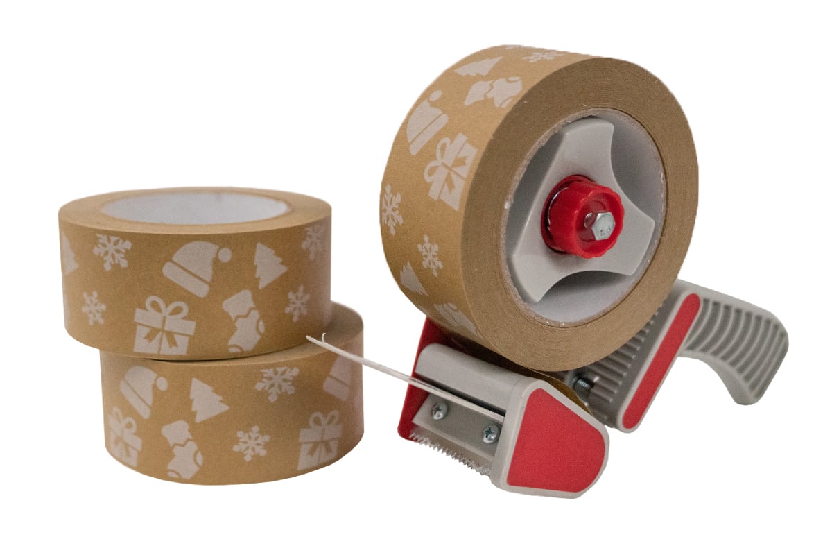 Papieren Kerst tape set - 50mm x 50m (3st) + dispenser