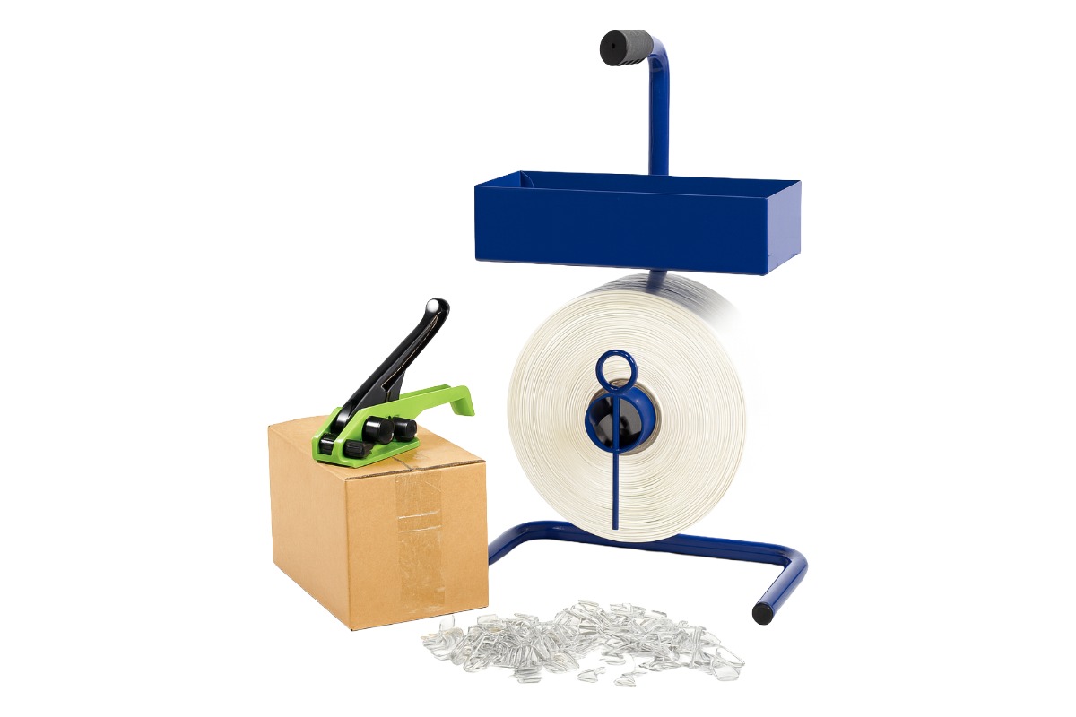 Polyesterband haspel draagbaar blauw