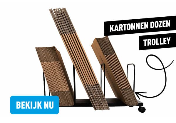 Ergonomische inpaktafel in magazijn - kartonnen dozen trolley