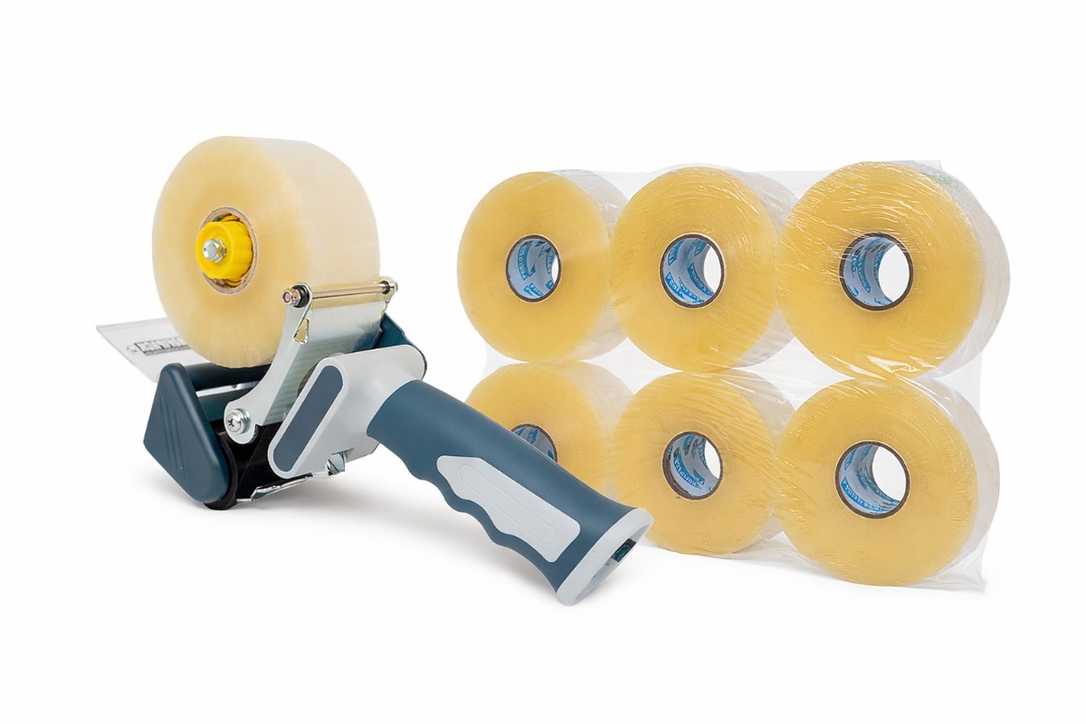 Tape dispenser + 36 rollen PP profi bonus tape hotmelt transparant - 48mm x 200m