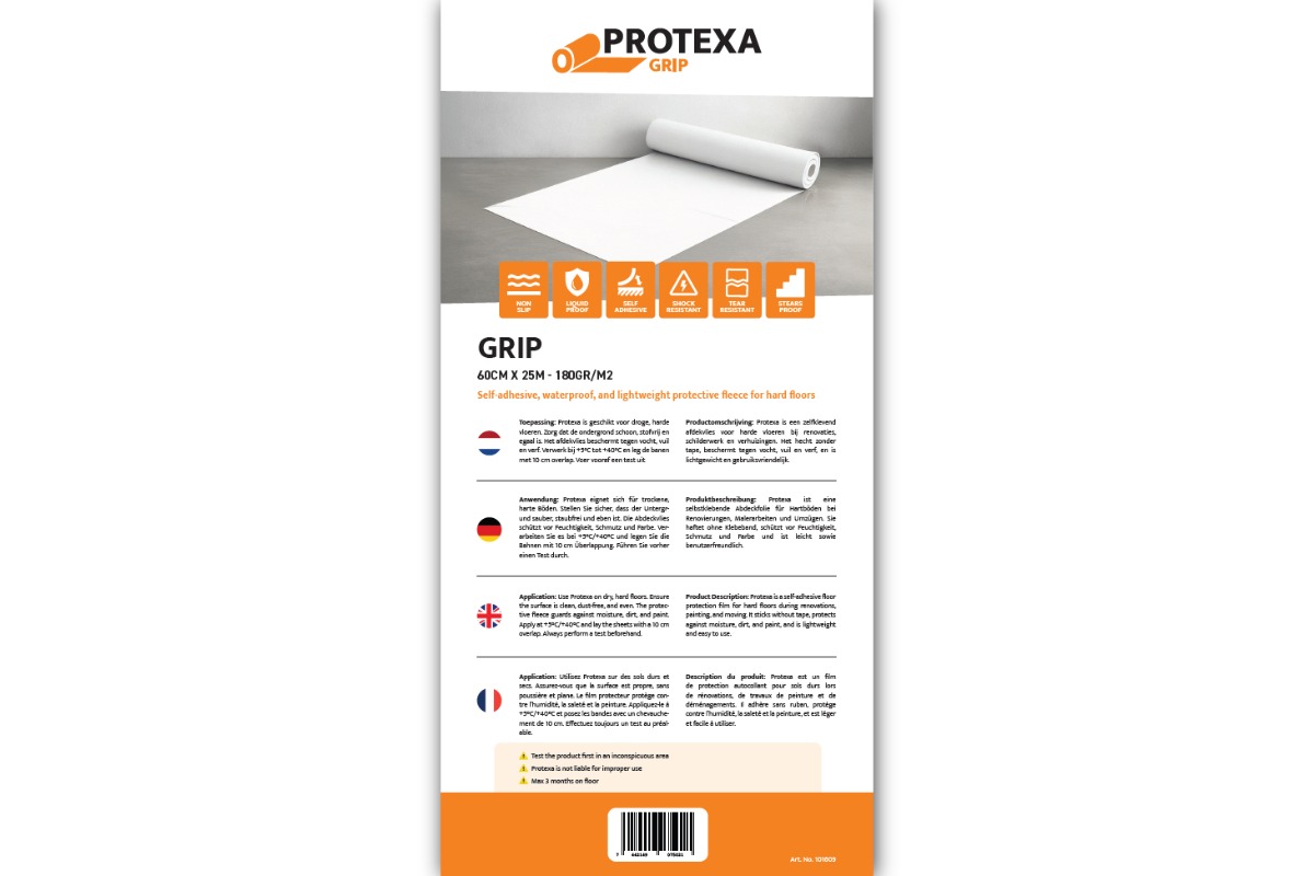 Protexa Grip Vloer afdekvlies zelfklevend wit - 60cm x 25m (180gr/m²)