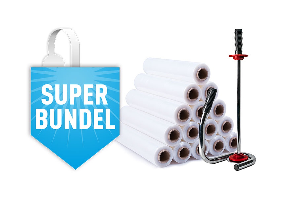 Handwikkelfolie transparant - 50cm x 300m x 20my (6 st) + dispenser chroom