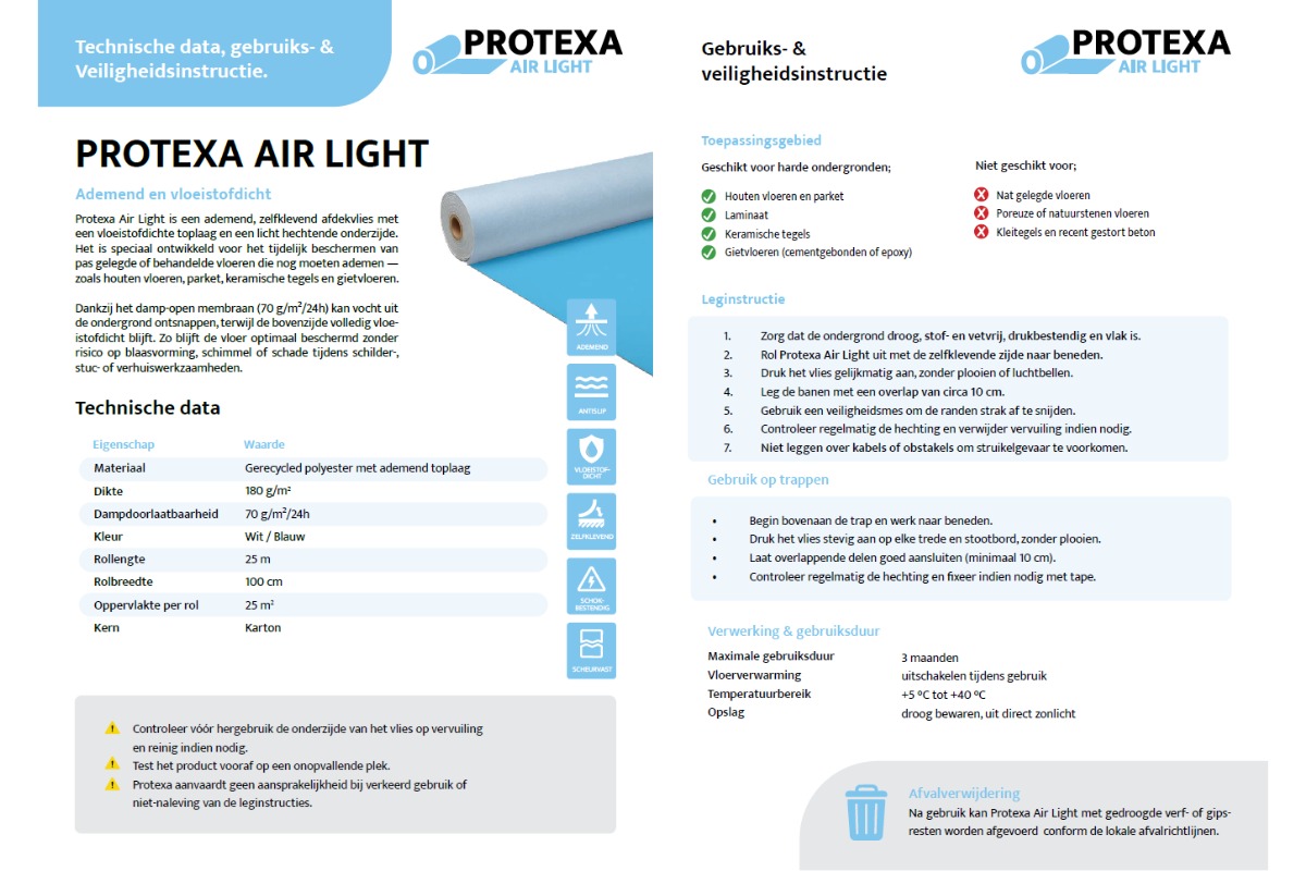Protexa Air Light ademend afdekvlies - 100cm x 25m x 180gr