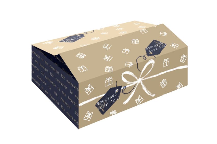 Ribbon geschenkdoos bruin/blauw - 390 x 200 x 105mm (dubbele golf)