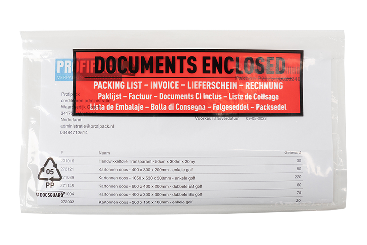 Paklijst enveloppen Documents Enclosed - 225 x 122mm (250 st) Paklijst enveloppen Documents Enclosed - 225 x 122mm (250 st)