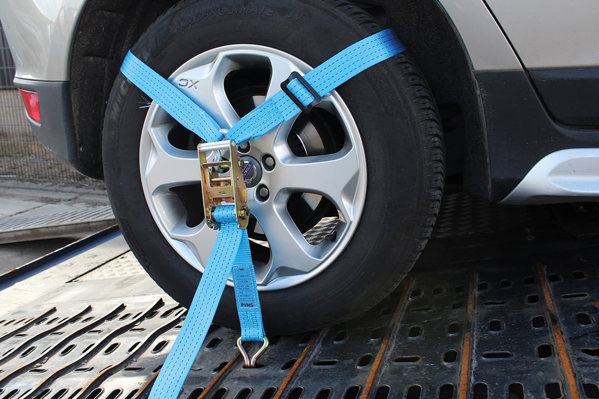 Autostransport spanband met blokratel + D-ring + band 1m