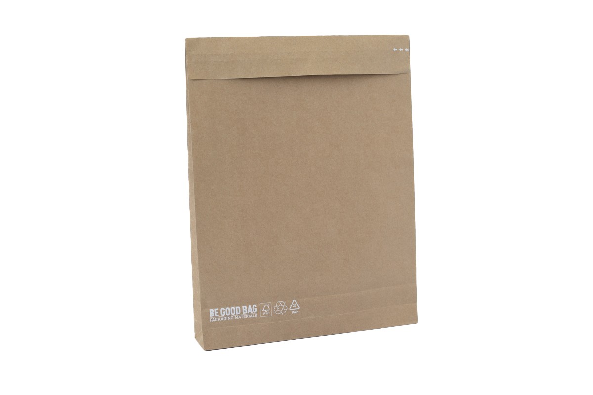 Papieren verzendzakken ''Be good bags'' 2 zijdes bedrukt - 450 x 550mm + 80mm
