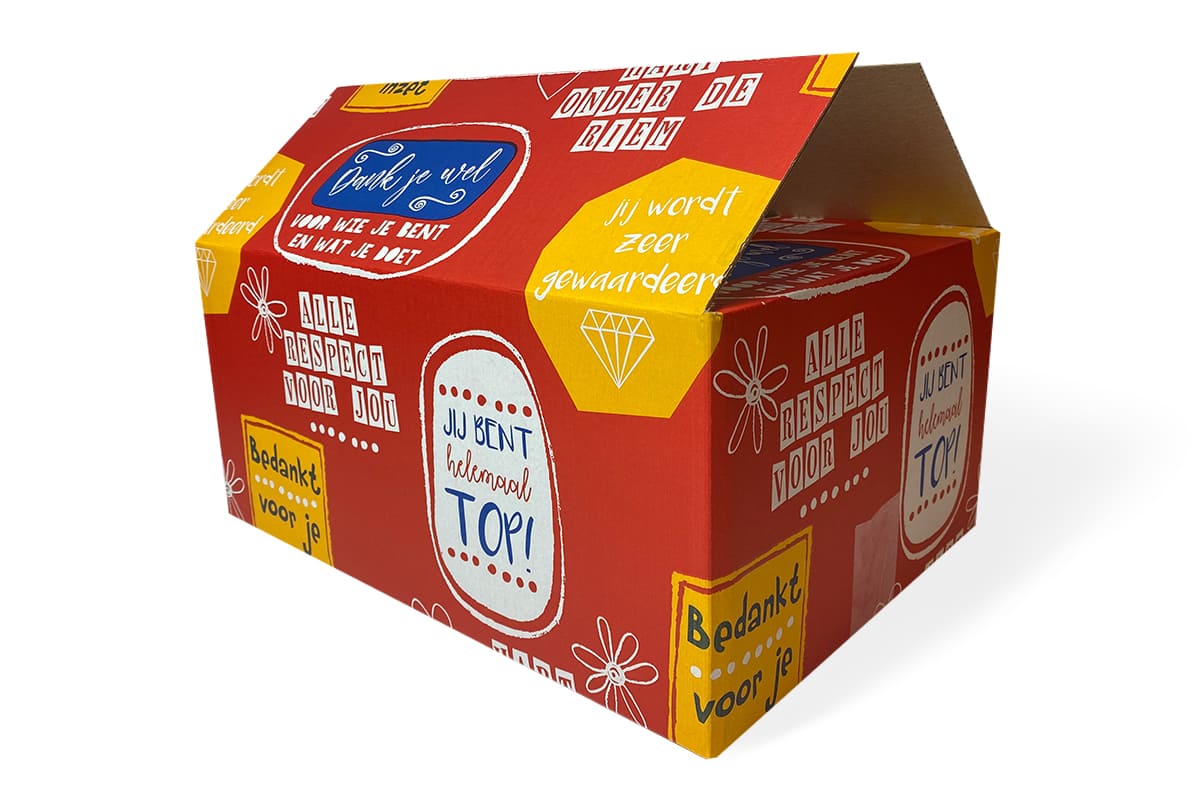 Kartonnen geschenkdoos rood ''bedankt'' - 390 x 290 x 177mm