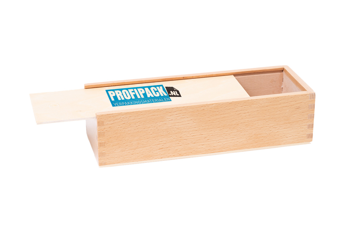 Wijnkist 1-fles met schuifdeksel bedrukt - 340 x 95 x 85mm 