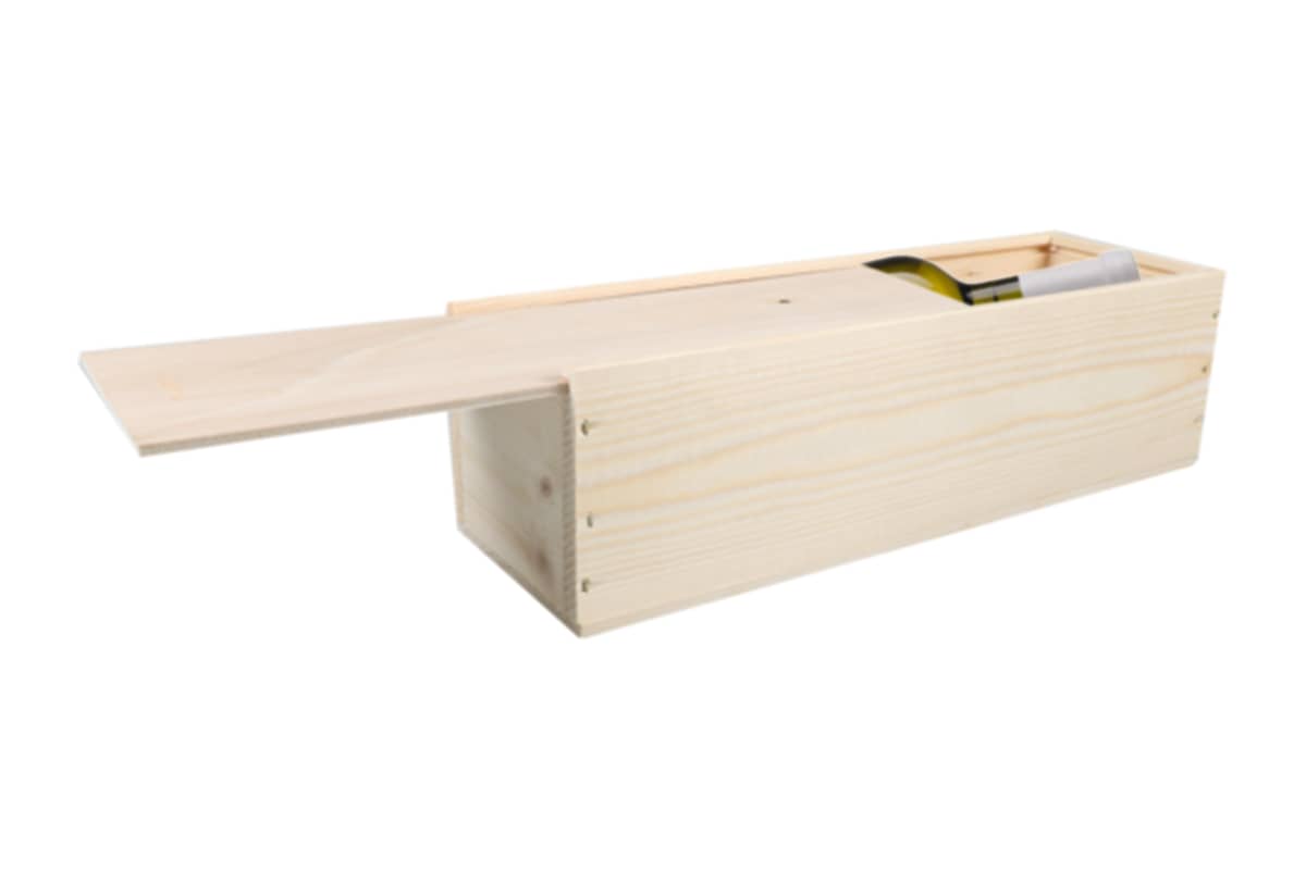 Wijnkist 1-fles met schuifdeksel - 340 x 95 x 85mm