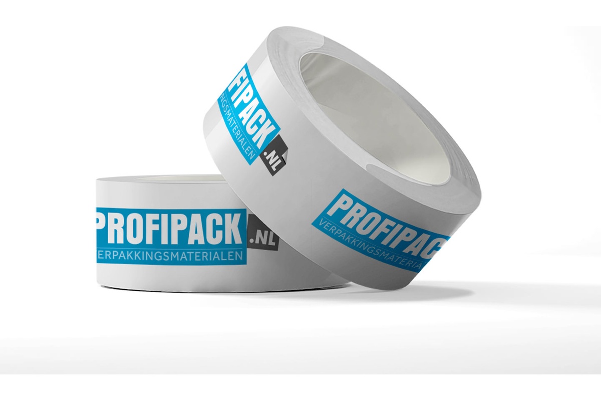 Bedrukte PP solvent tape - 38mm x 66m (2 kleuren)