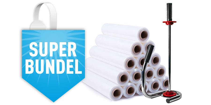 Handwikkelfolie transparant - 50cm x 300m x 20my (6 st) + dispenser chroom