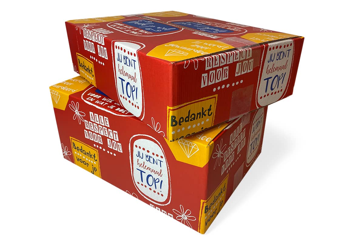 Kartonnen geschenkdoos rood ''bedankt'' - 390 x 290 x 177mm