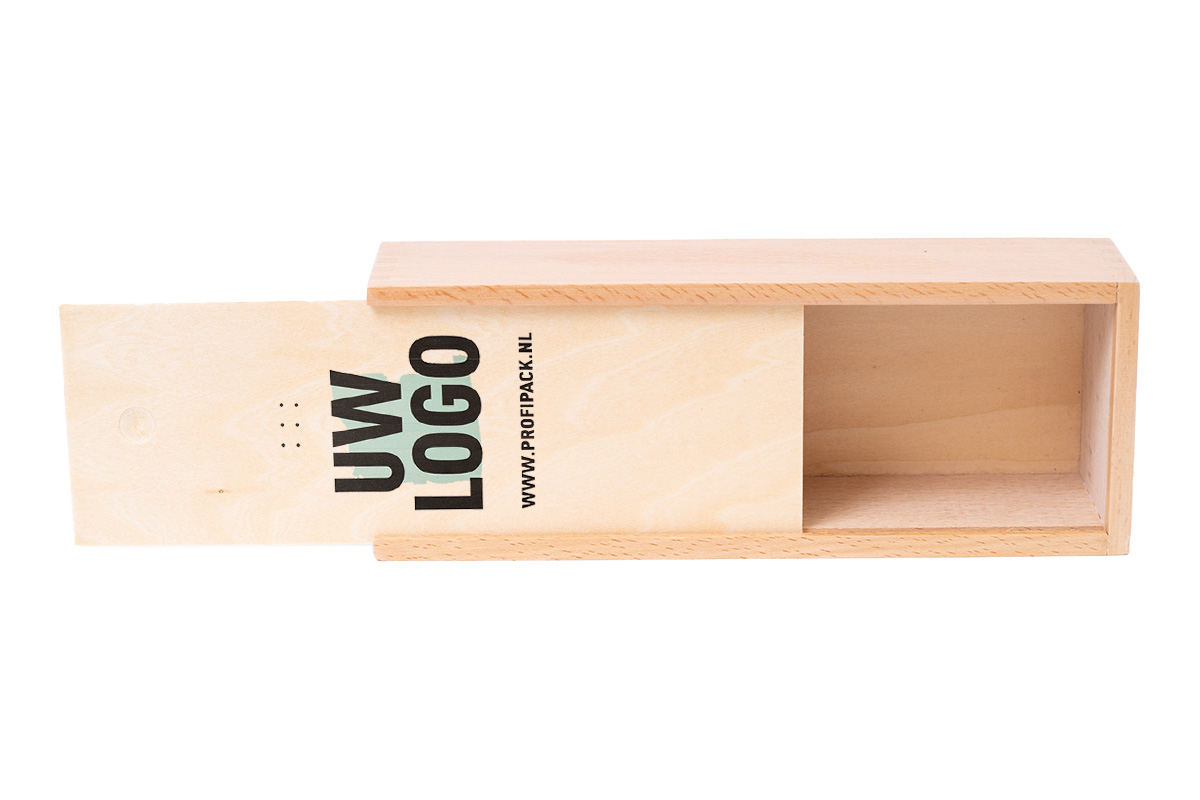 Wijnkist 1-fles met schuifdeksel bedrukt - 340 x 95 x 85mm 
