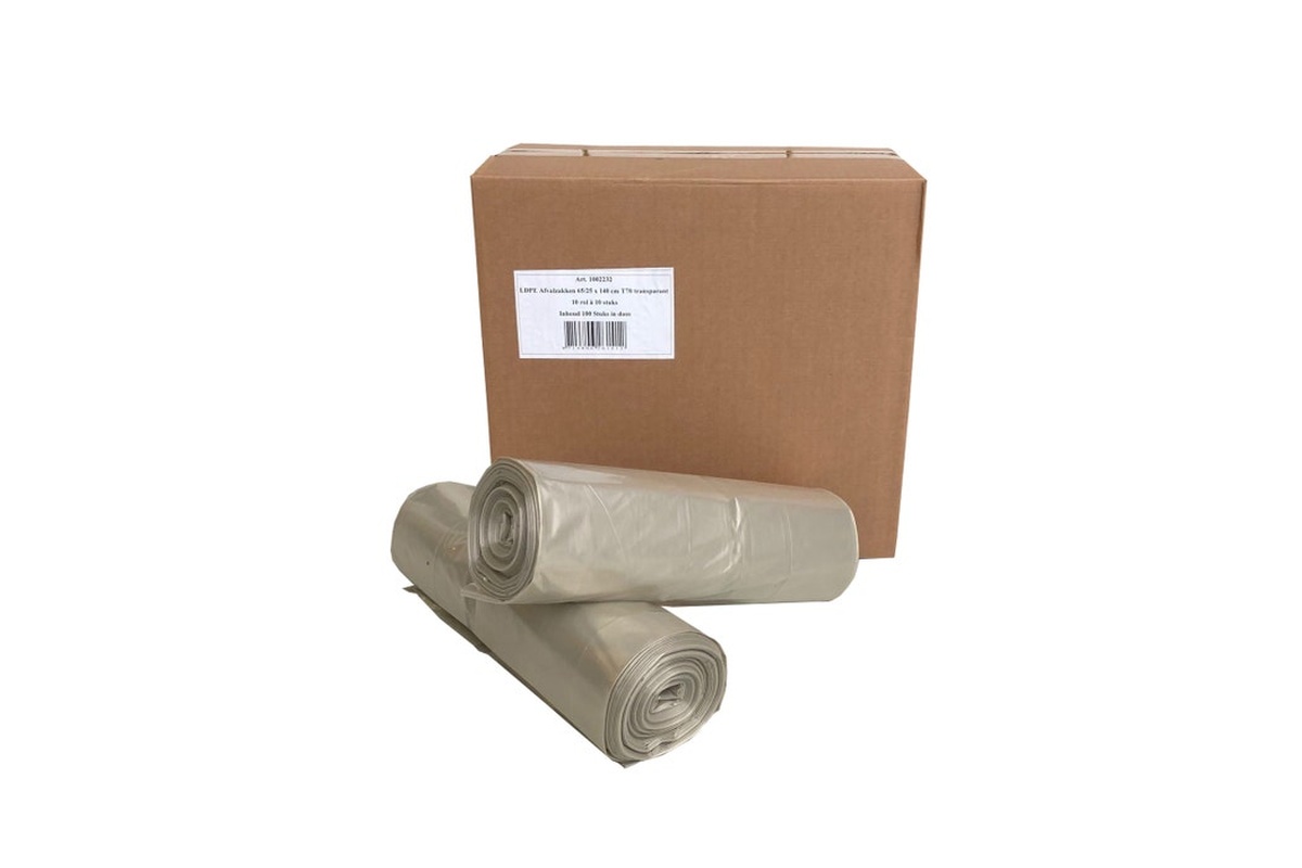 LDPE afvalzakken transparant 240L - 65 x 25/25 x 140cm x 55my (10 st)