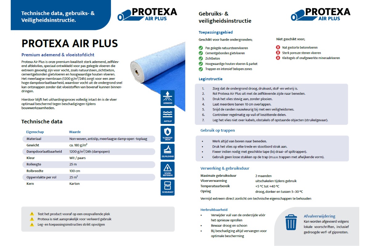 Protexa Air Plus ademend afdekvlies - 100cm x 25m x 180gr