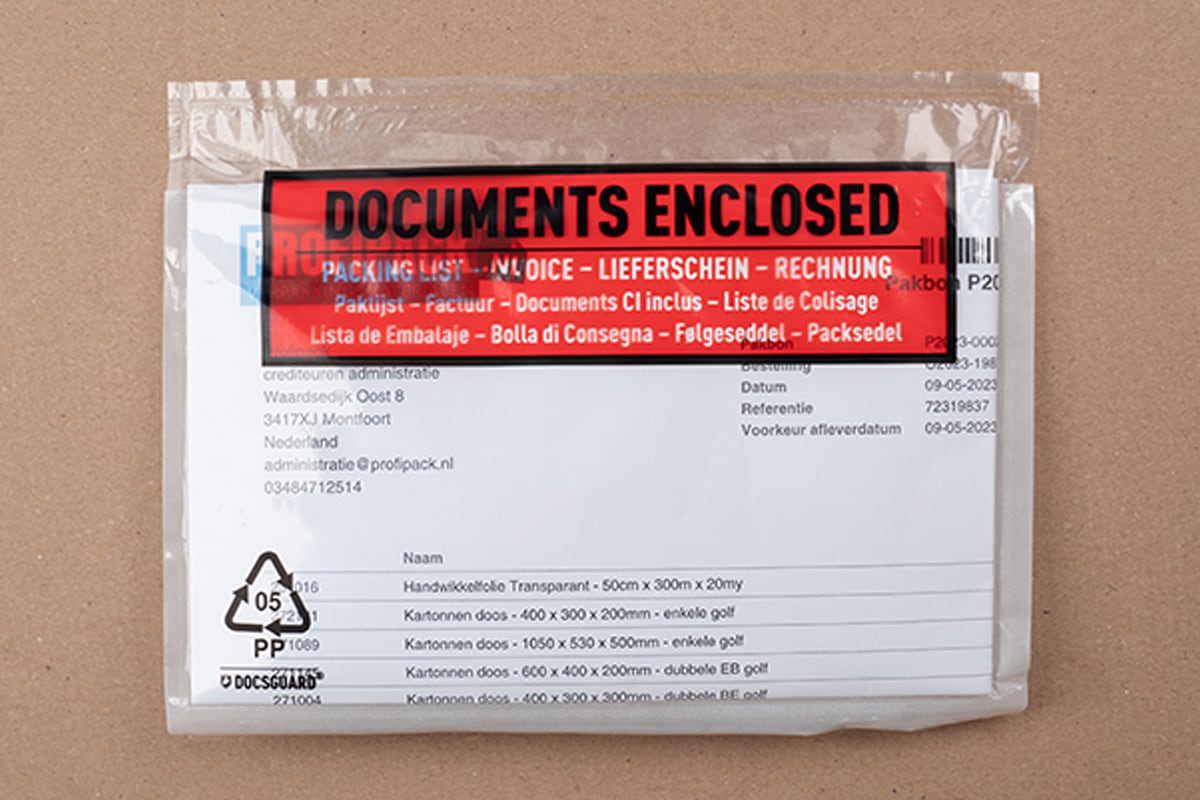 Paklijst enveloppen Documents Enclosed - 165 x 122mm (1.000 st)