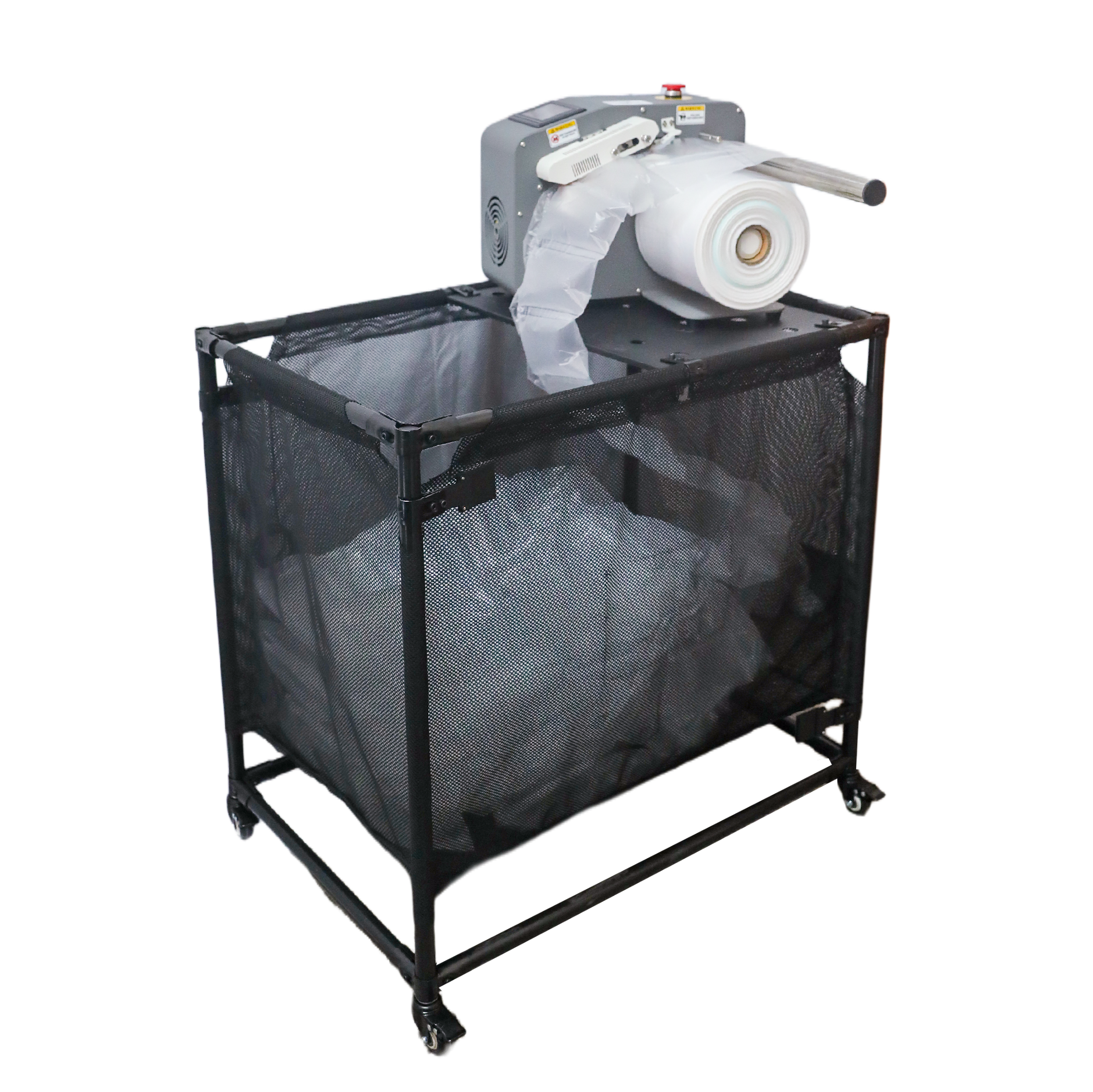 PP-air luchzakjes machine + opvangbak + 2 rollen luchtzakjes