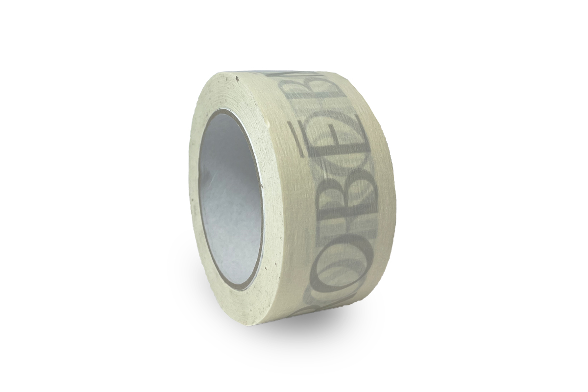 Bedrukte papieren tape wit - 50mm x 50m (1 kleur) Bedrukte papieren tape wit - 50mm x 50m (1 kleur)