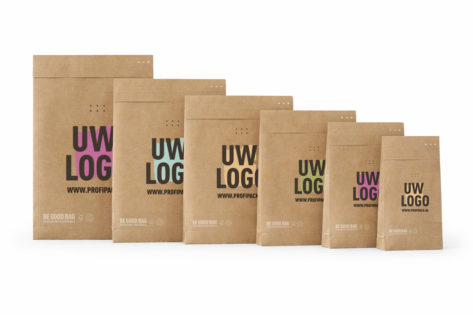 Papieren verzendzakken ''Be good bag'' 2 zijdes bedrukt - 200 x 300mm + 50mm