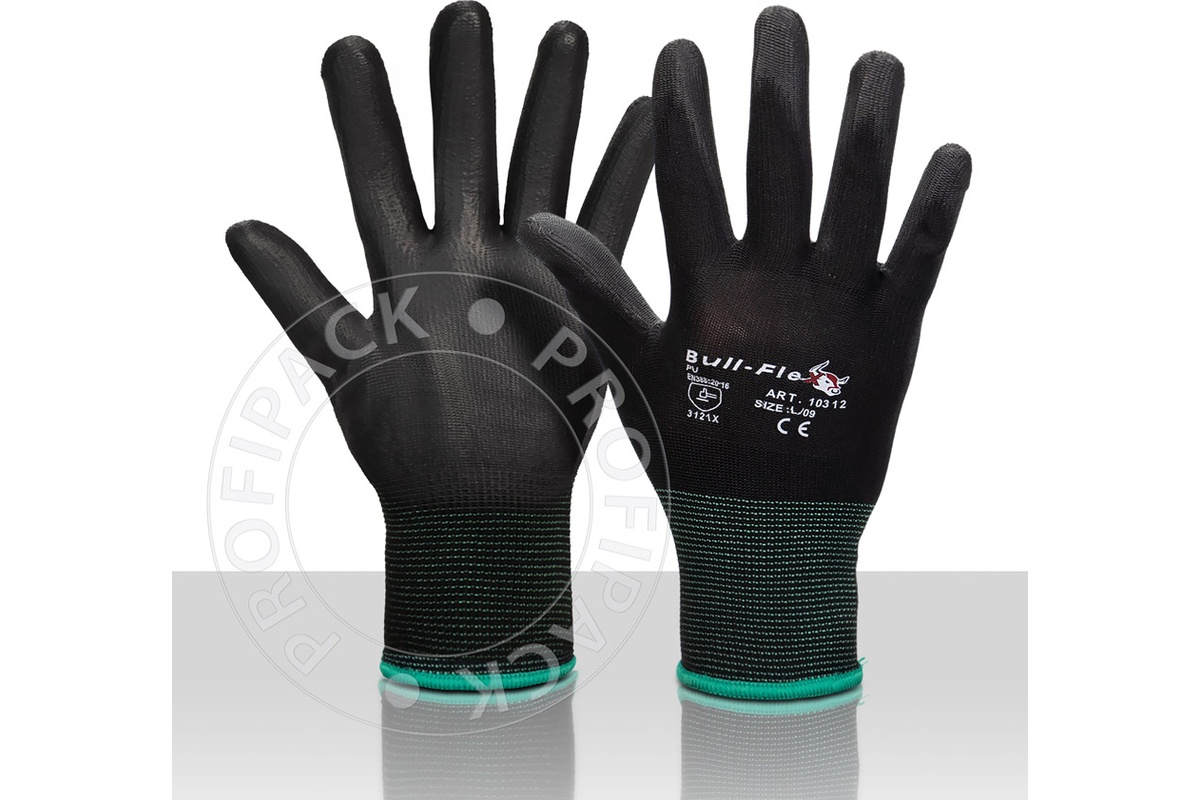 Bullflex PU nitril montagehandschoenen zwart - maat 6/XS