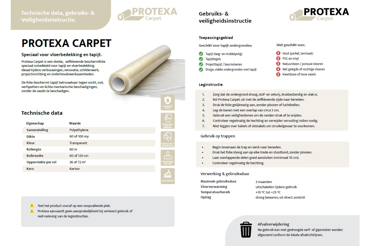 Protexa Tapijt Premium Afdekfolie zelfklevend - 60cm x 60m x 100my