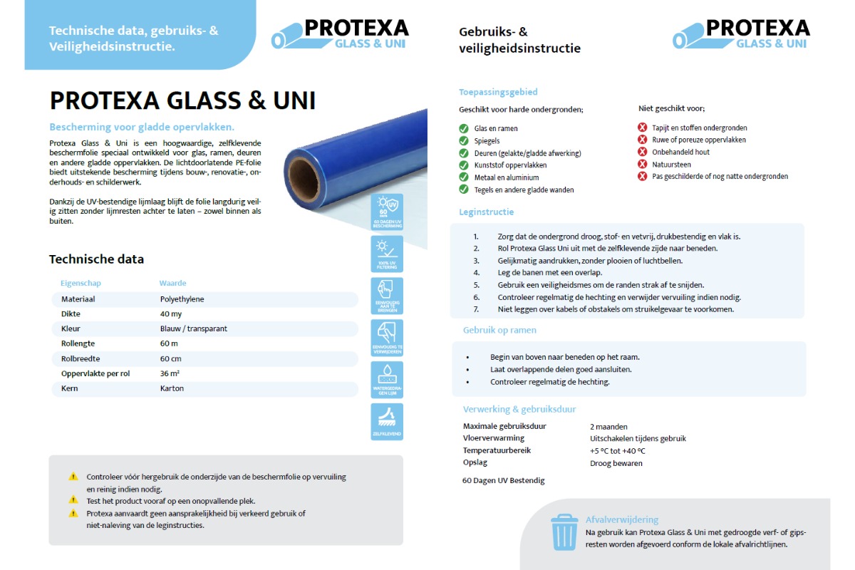 Protexa Glas Beschermfolie blauw - 50cm x 100m x 40my