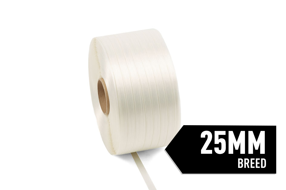Polyesterband hotmelt wit - 25mm x 500m