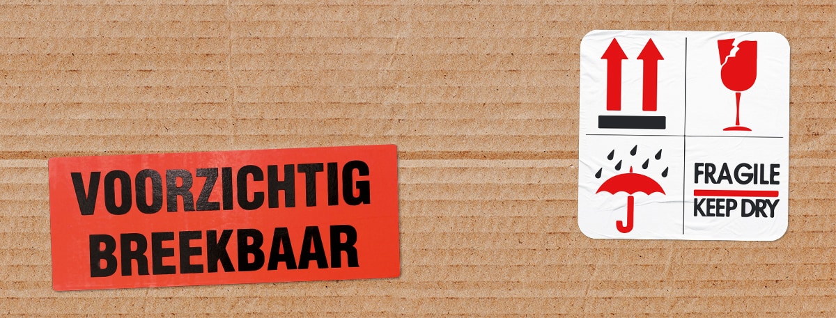 Waarschuwingsetiketten "Voorzichtig - breekbaar"