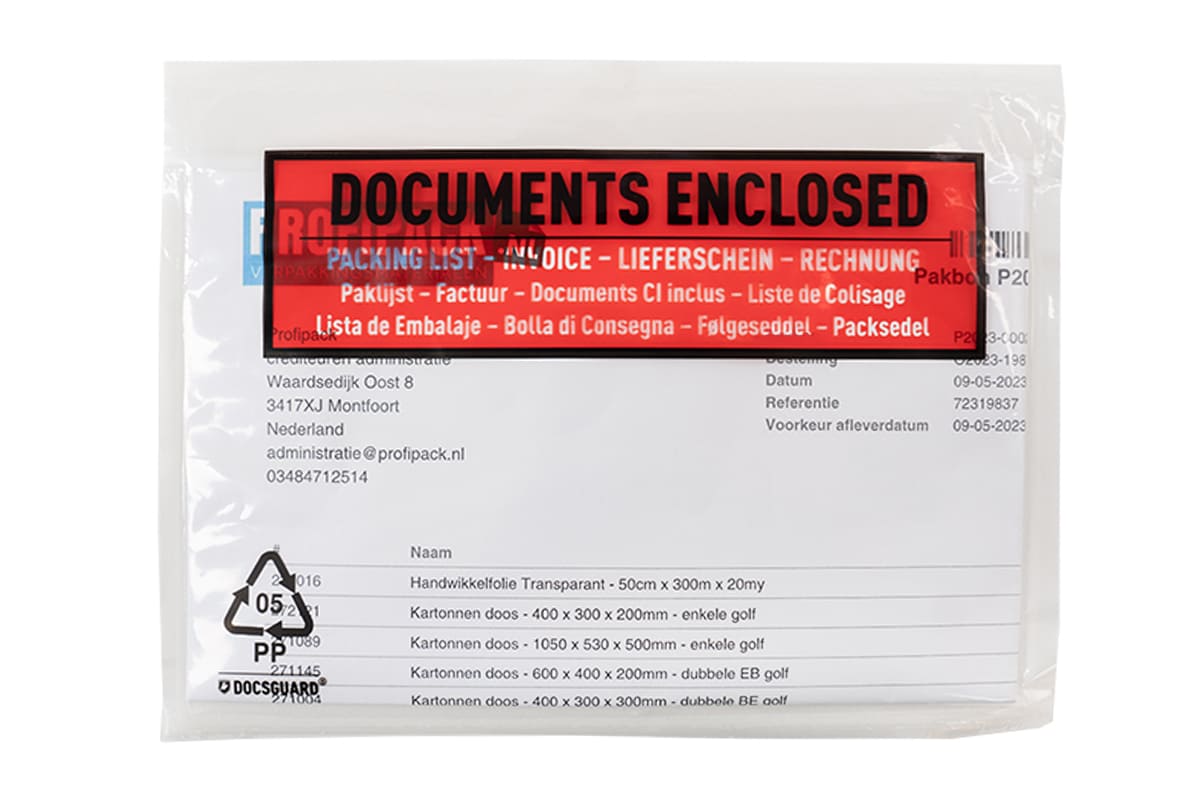 Paklijst enveloppen Documents Enclosed - 165 x 122mm (250 st)