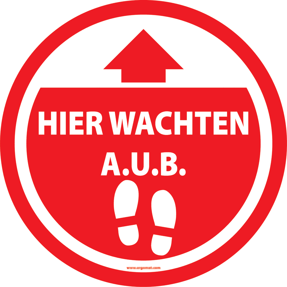 Sticker 'Hier wachten A.U.B.' rood - 15cm