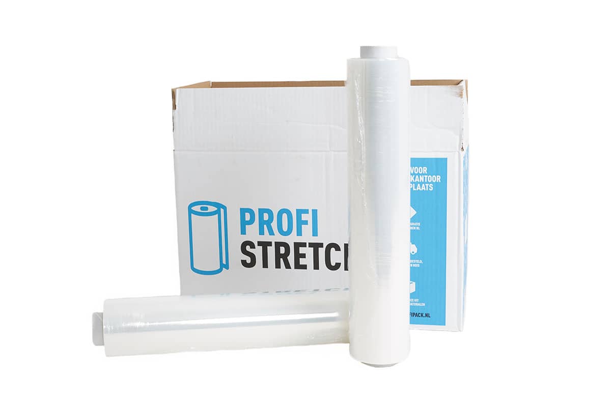Handwikkelfolie transparant - 50cm x 300m x 20my (6 st) + dispenser zwart