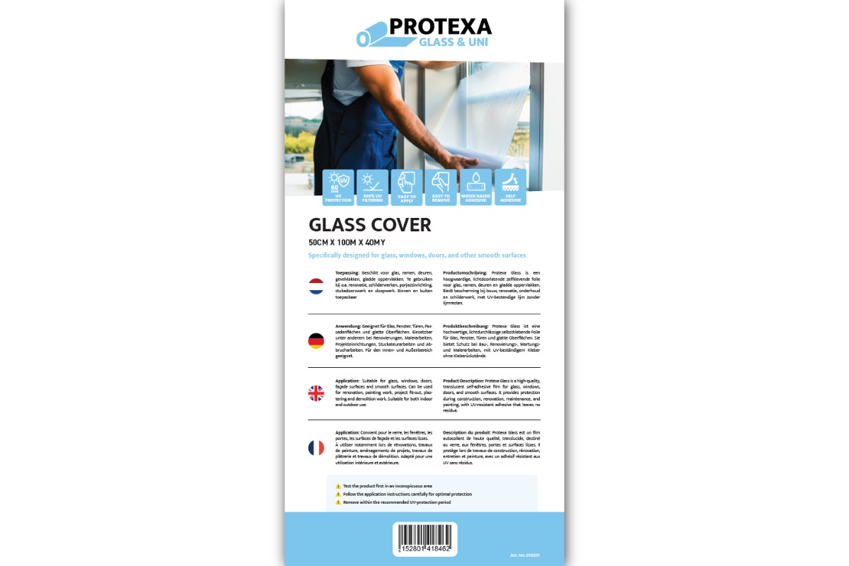 Protexa Glas Beschermfolie transparant - 50cm x 100m x 40my