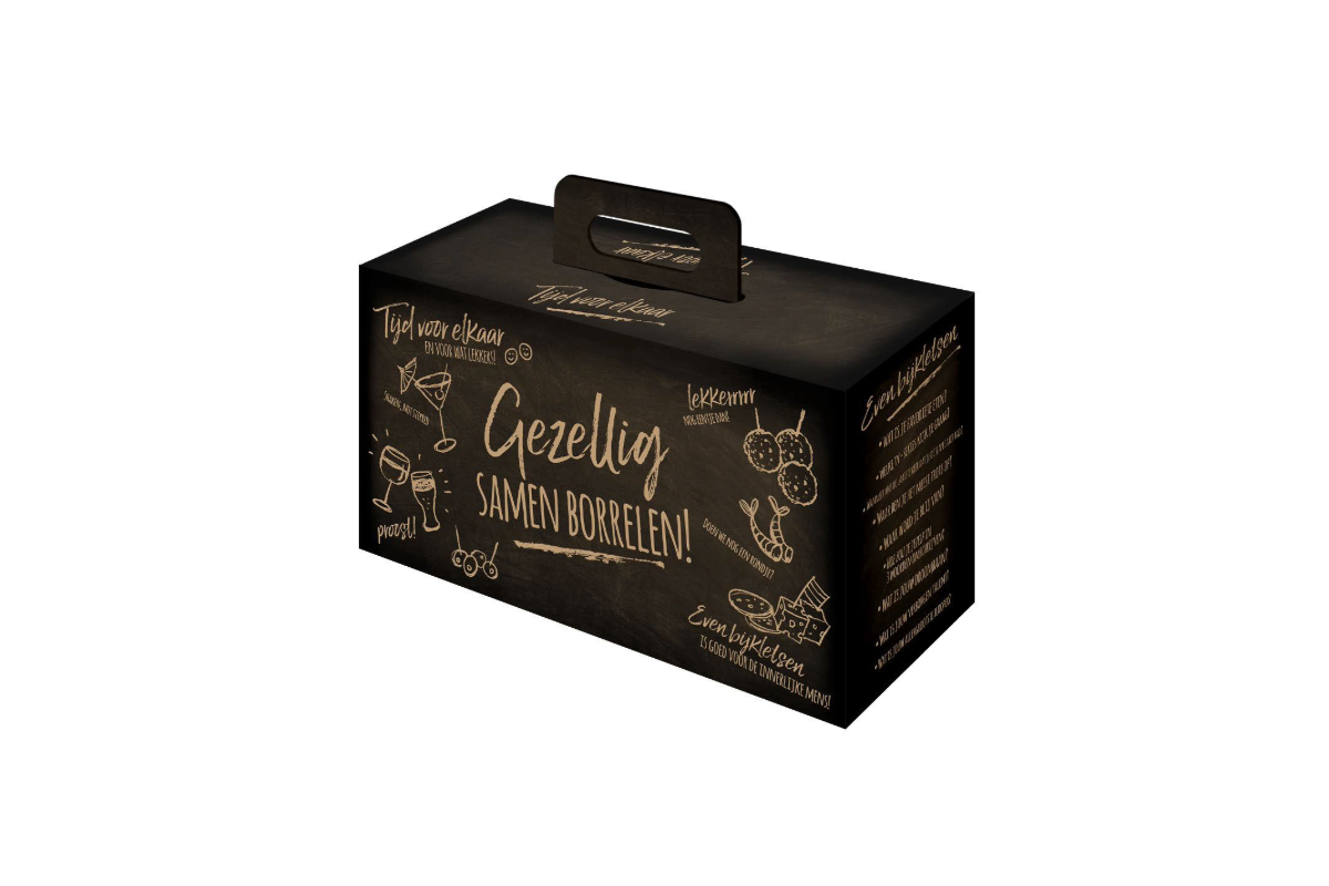 Borrelbox zwart - 390 x 200 x 120mm + handvat