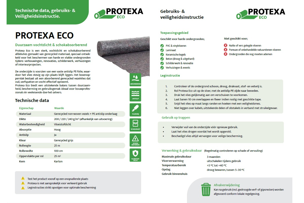 Protexa Eco Vloer afdekvlies - 100cm x 25m (220gr/m²)